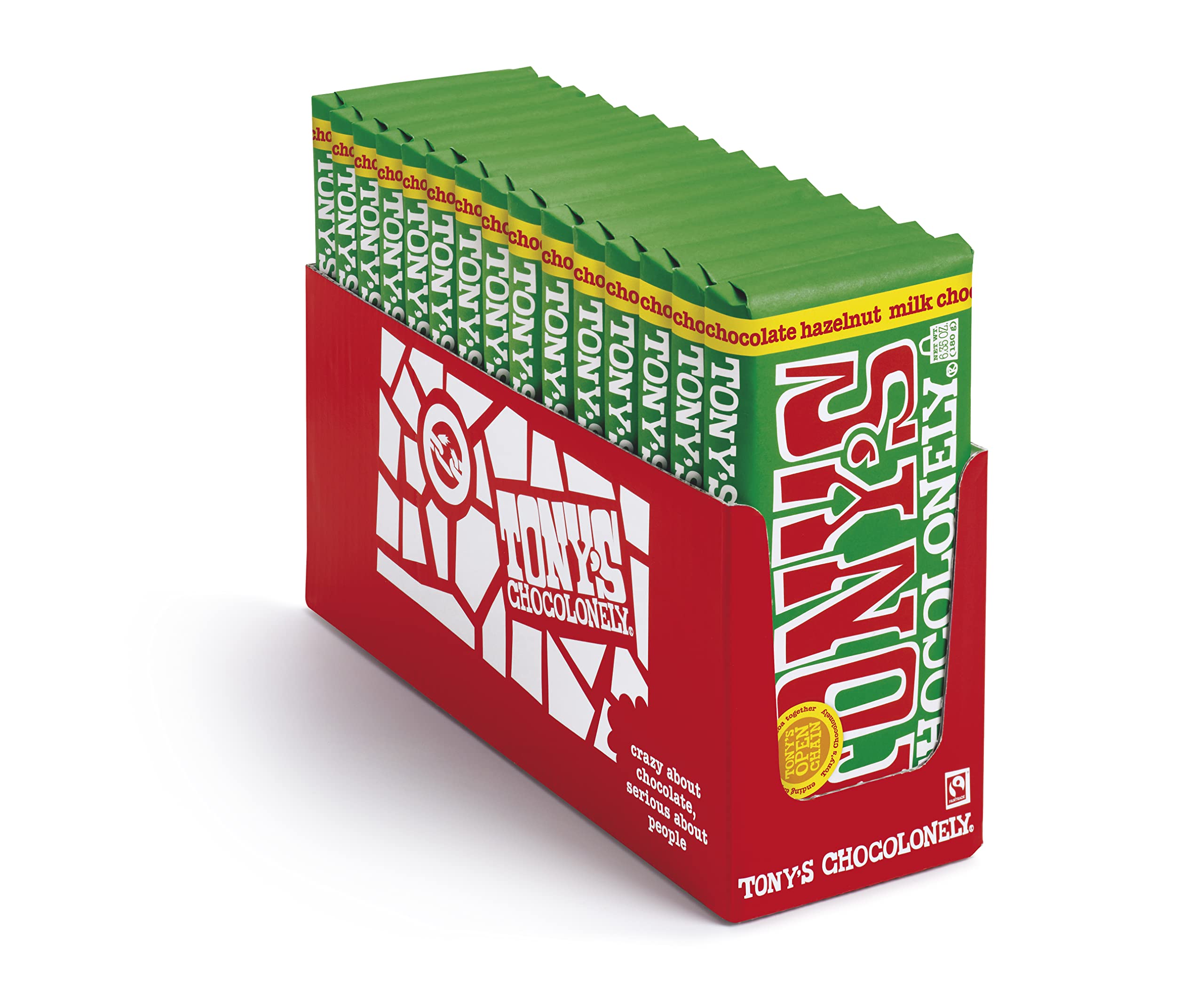 Tony's Chocolonely Milk Chocolate Hazelnut Bar, 6.35 oz (Pack of 15)