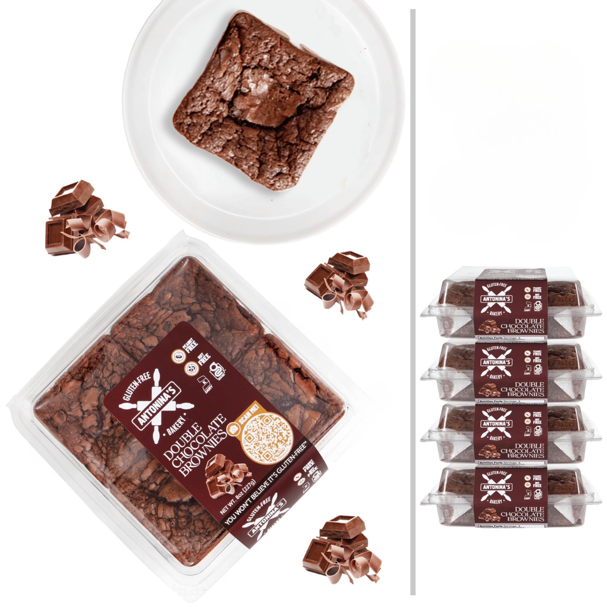Antonina's Gluten-Free Bakery Double Chocolate Brownies, 16 Count (Pack of 4)