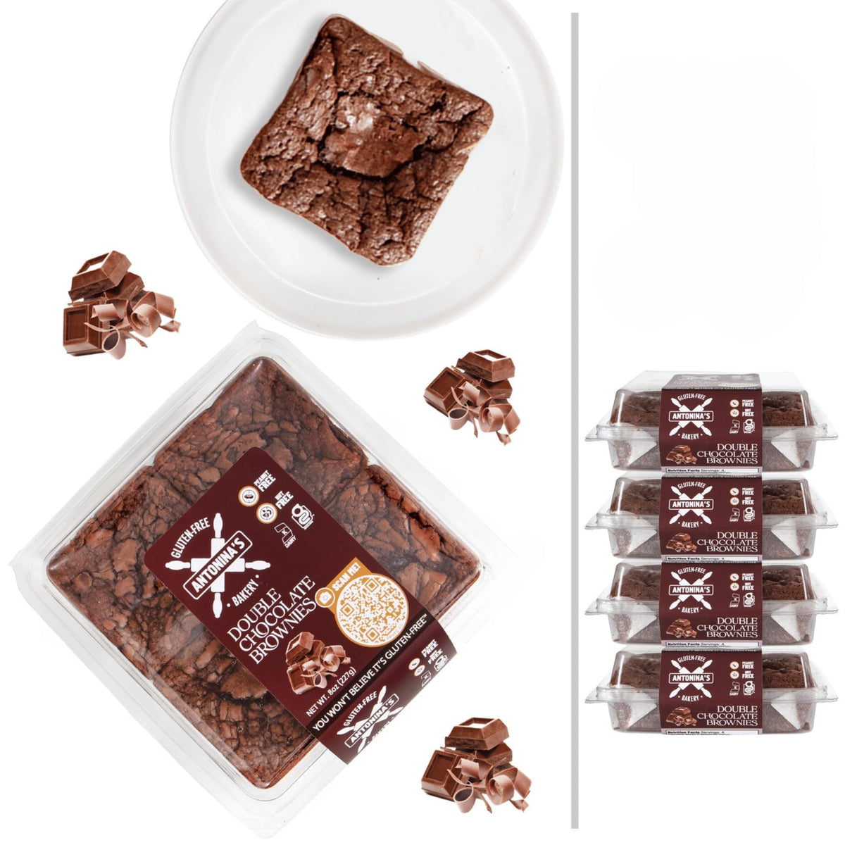 Antonina's Gluten-Free Bakery Double Chocolate Brownies, 16 Count (Pack of 4)