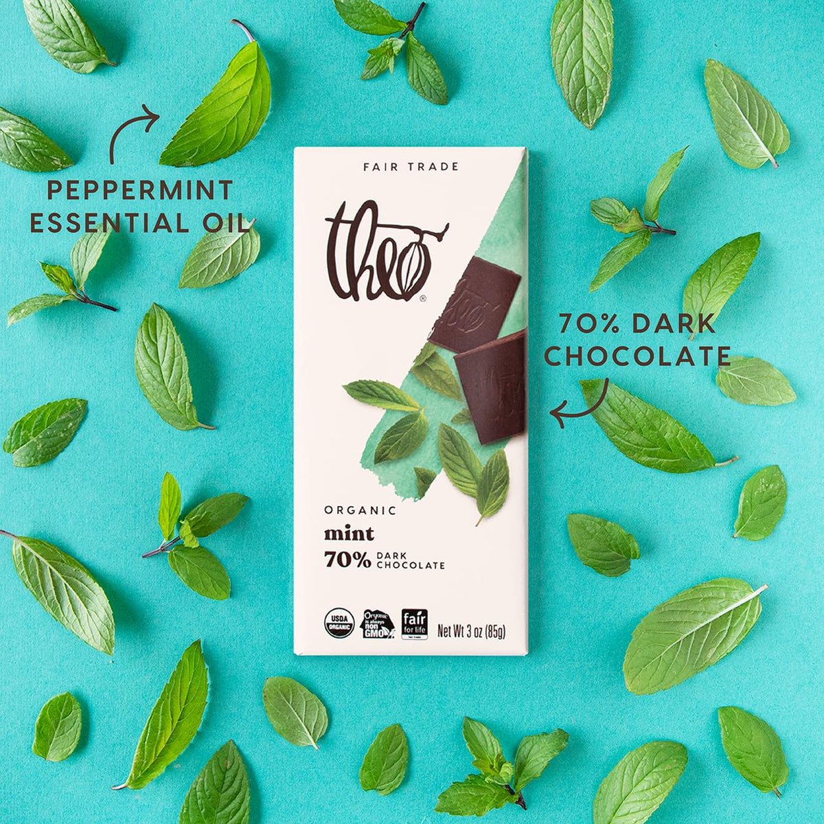 Theo Chocolate Sea Salt Organic Dark Chocolate Bar, 70% Cacao