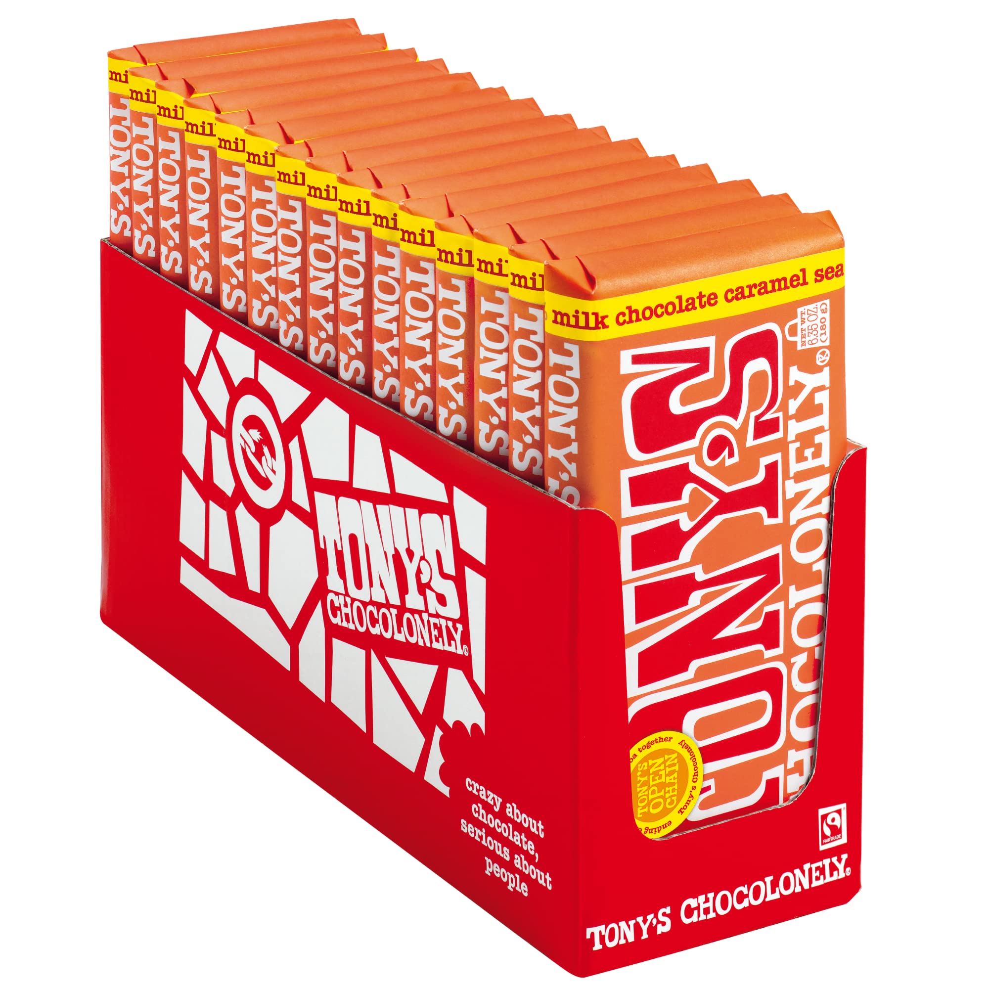 Tony's Chocolonely 32% Milk Chocolate Caramel Sea Salt Bar, 6.35 oz (Pack of 15)