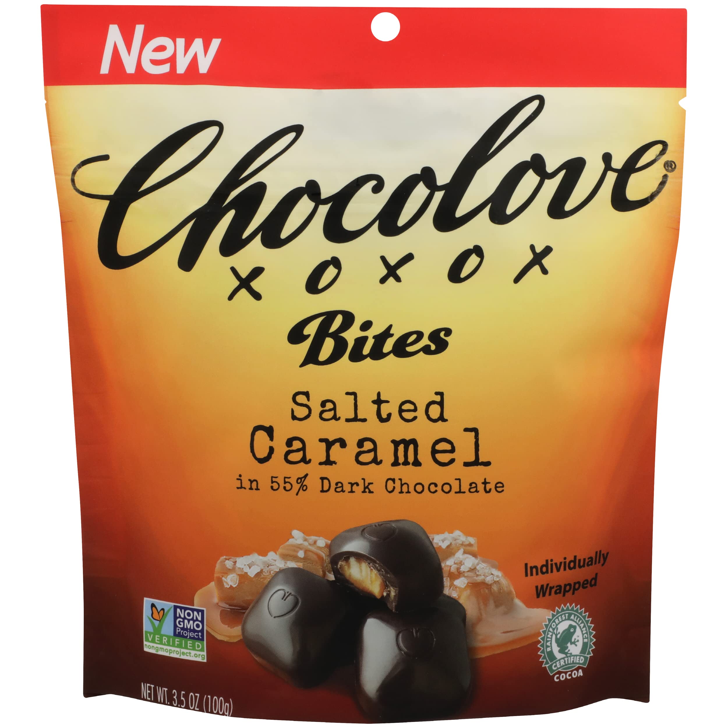 Bites Salted Caramel in 55% Dark Chocolate Pouch