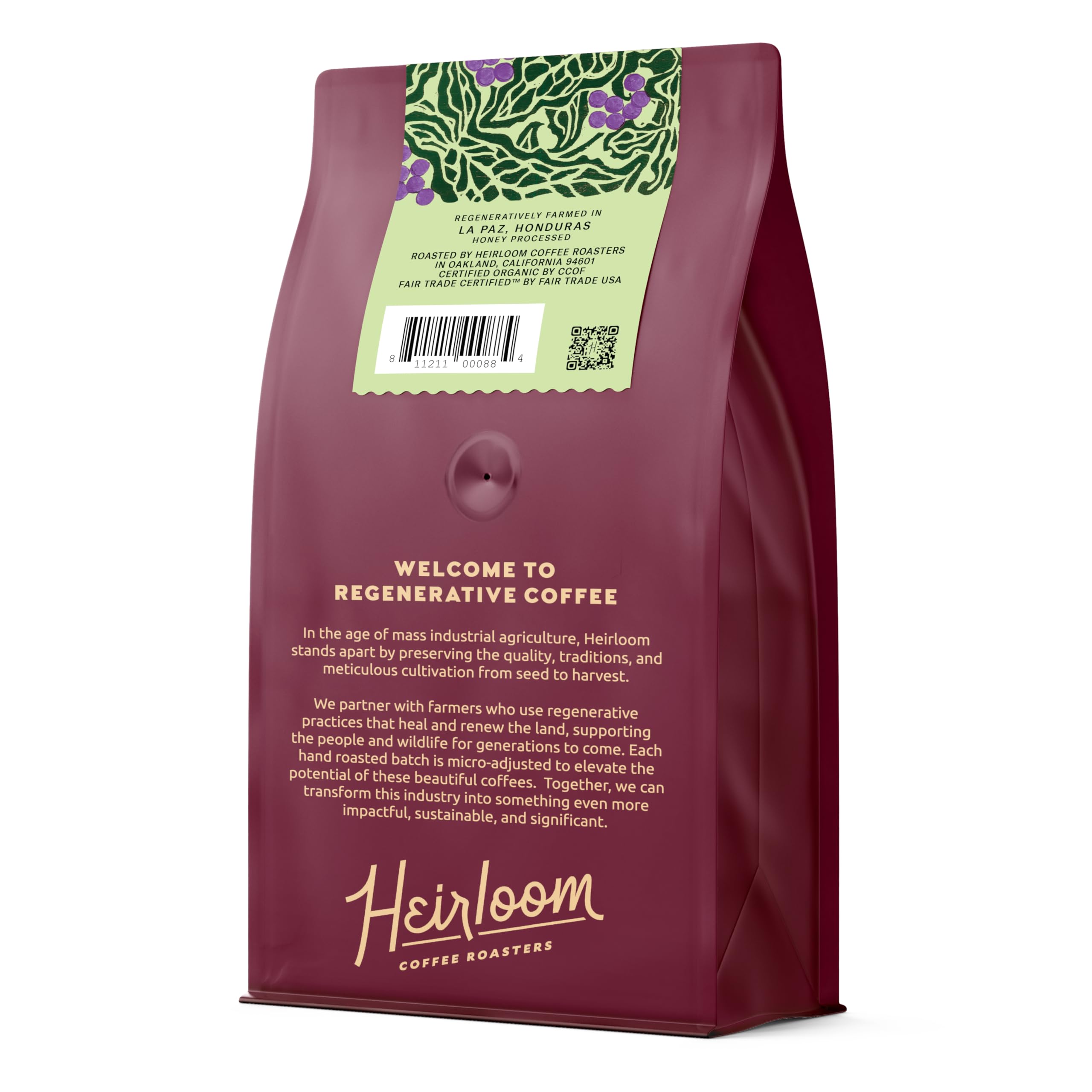 Heirloom Roasters Pacayal Honey Lot Light Roast Whole Bean Coffee Regenerative Certified