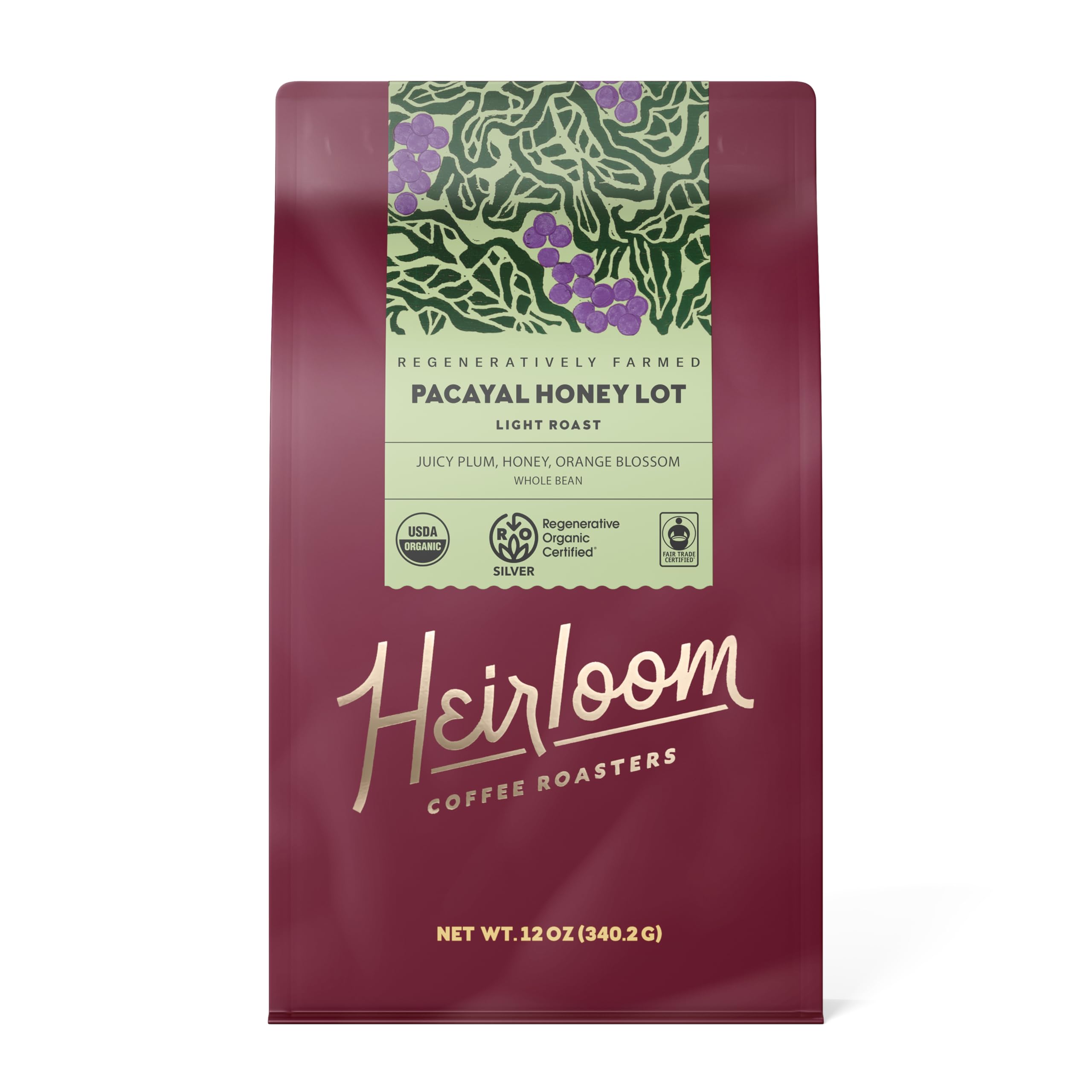 Heirloom Roasters Pacayal Honey Lot Light Roast Whole Bean Coffee Regenerative Certified