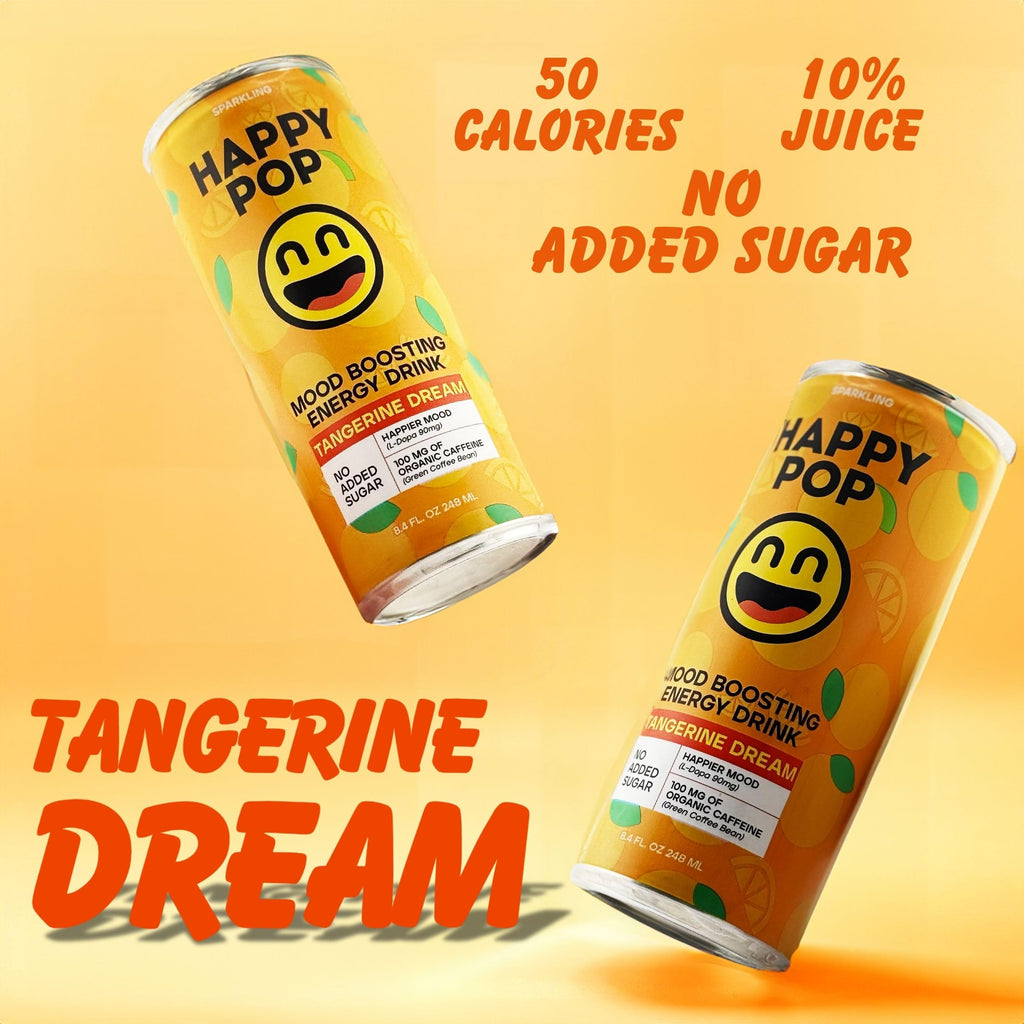 HAPPY POP! 100Mg Caffeine – Tangerine Dream Energy Drinks Mood Boosting Drink
