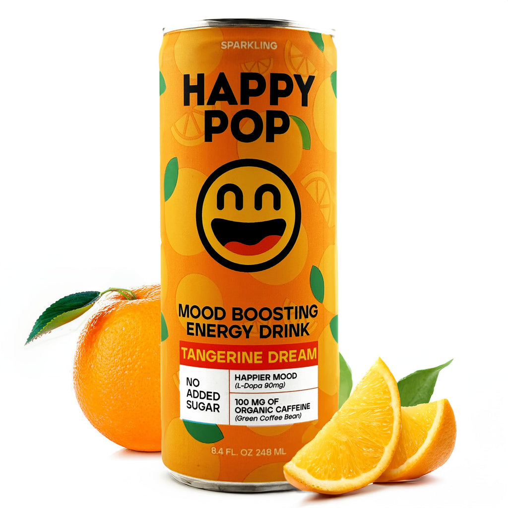 HAPPY POP! 100Mg Caffeine – Tangerine Dream Energy Drinks Mood Boosting Drink