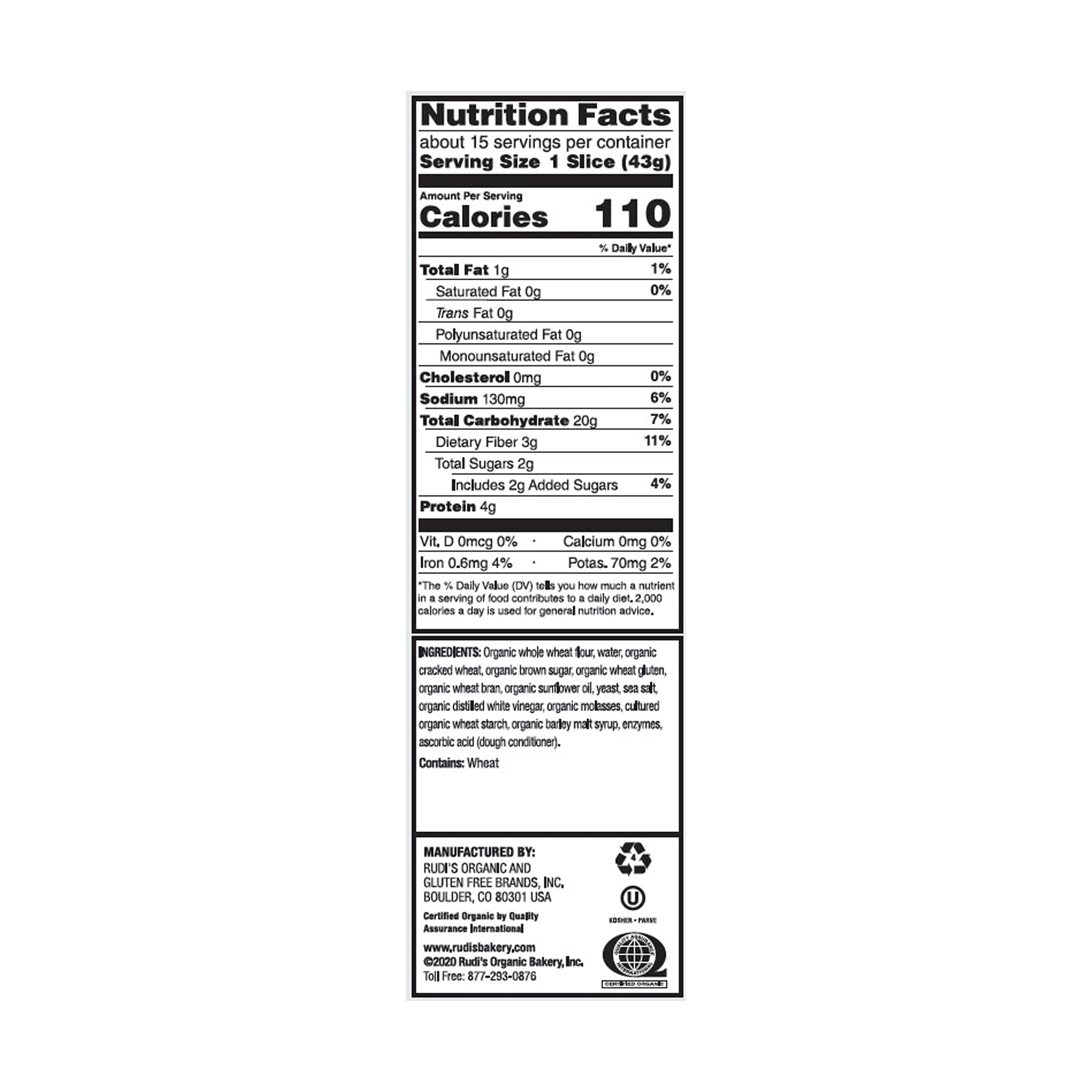 Bakery, Bread 100 Pct Whole Wheat