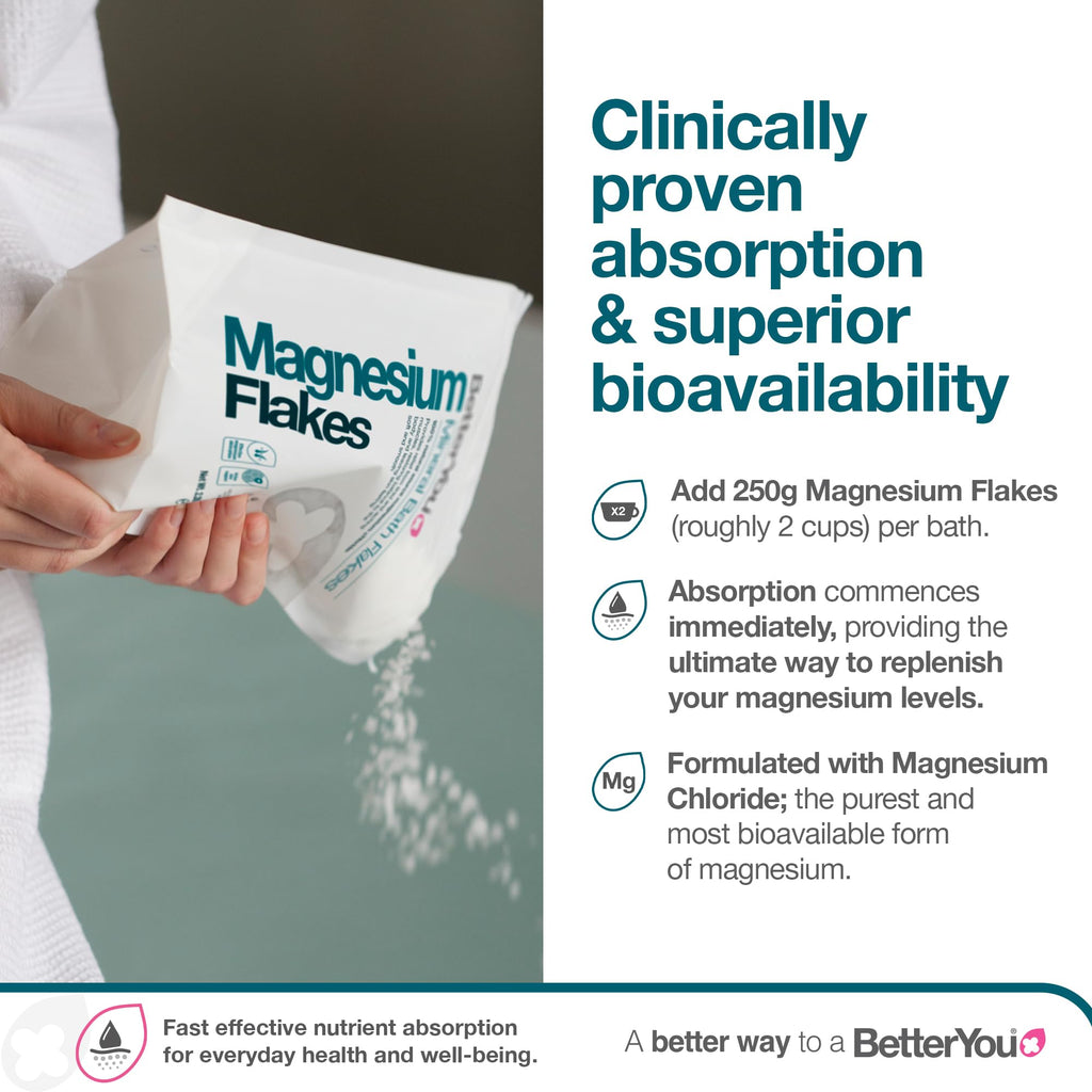 BetterYou Magnesium Mineral Bath Flakes Salts with Chloride Foot Or Body Soak Safe On Sensitive Skin