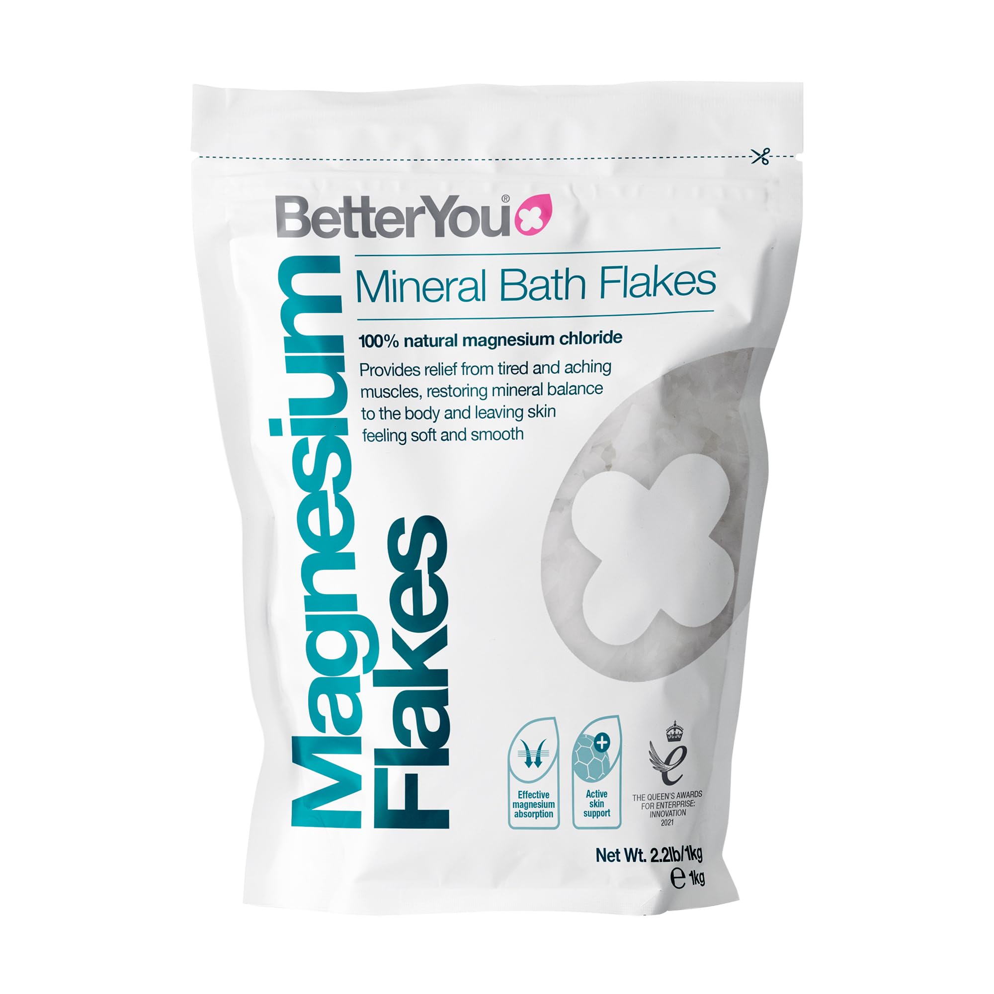 BetterYou Magnesium Mineral Bath Flakes Salts with Chloride Foot Or Body Soak Safe On Sensitive Skin